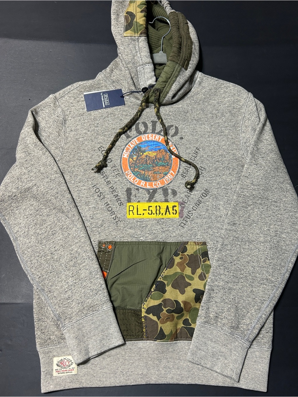 POLO RALPH LAUREN Mojave Desert Expedition Fleece Hoodie Gray Voyager Camo S NEW
